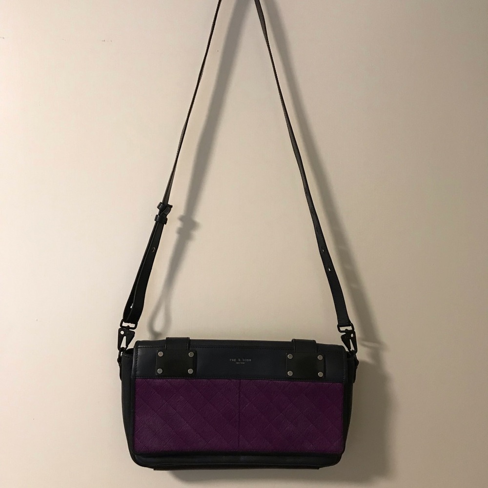 Rag and Bone Pilot clutch, navy and plum calf hair - Picture 3 of 8